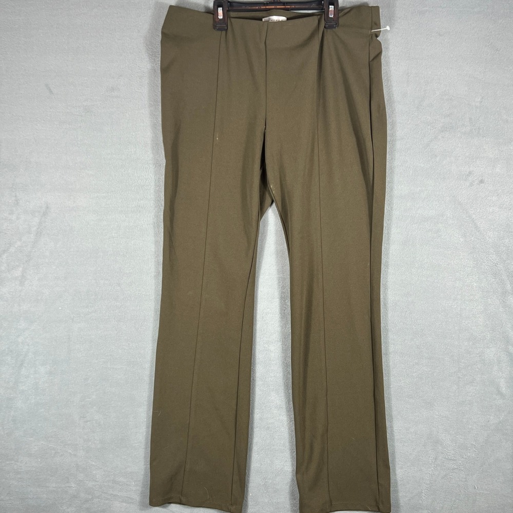 Retrology Womens Pants L/G Olive Green Straight Leg Front Seam Pull On Full